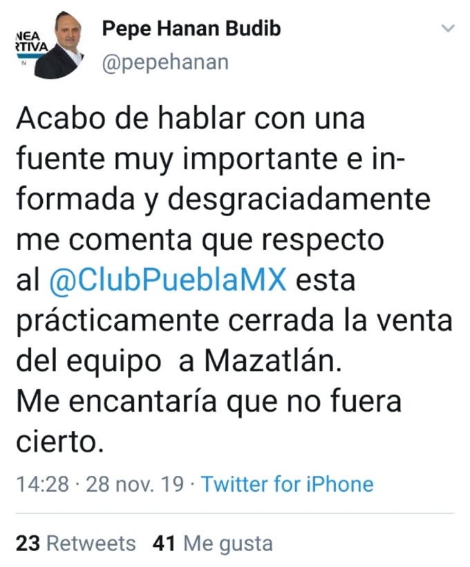 Pepe Hanan confirma venta del Club Puebla… se va a Mazatlán | Contrastes de  Puebla