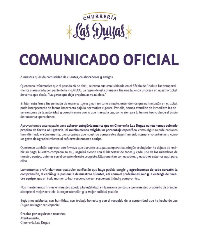 Las Suyas comunicado