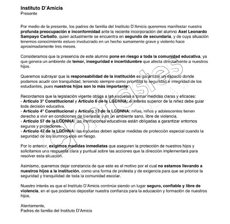 Queja denuncia Instituto D'Amicis