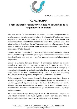 Arquidiocesis condena asesinato