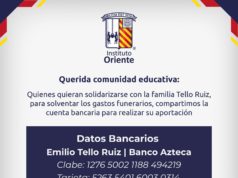 Instituto Oriente Puebla convoca a colecta para apoyar a familia de Karina y Alejandro en gastos funerarios