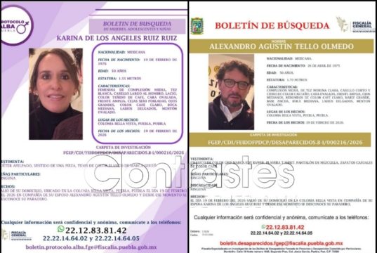 Desaparece matrimonio en Puebla; emiten fichas de búsqueda