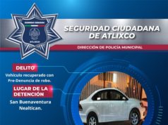 Secretaría de Seguridad Ciudadana de Atlixco recupera vehículo con reporte de robo