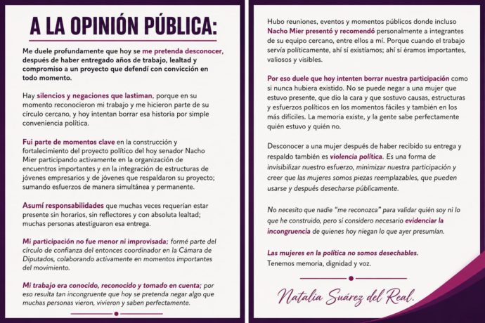 Comunicado Natalia Suárez