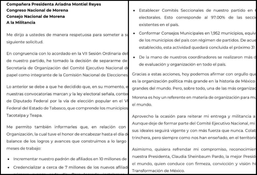 Morena renuncia Andy López Beltrán