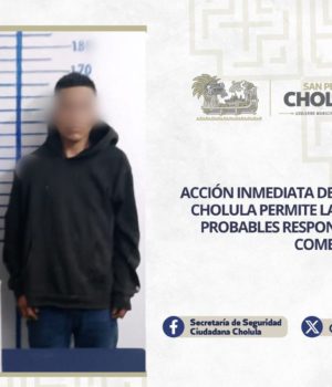 Acción inmediata de la SSC de San Pedro Cholula permite la detención de dos probables responsables de robo a comercio