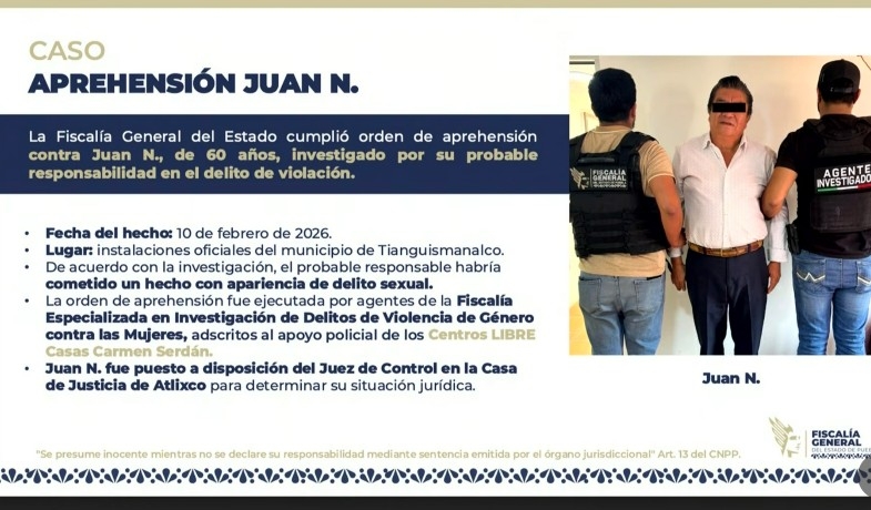 Juan N detenido Tianguismanalco