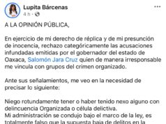 Guadalupe Bárcenas niega nexos delictivos y responde a acusaciones del gobernador de Oaxaca