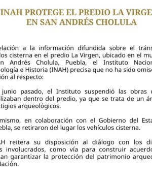 INAH suspendió obras y retiró pipas en predio “La Virgen” por vestigios arqueológicos